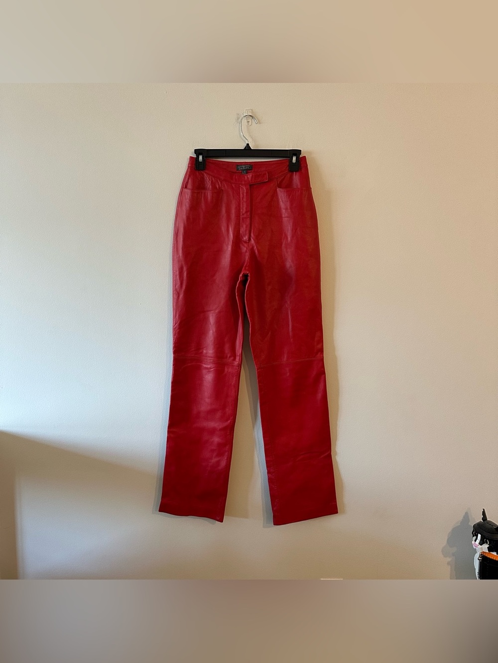 Vintage 90s Y2K Cherry Red Genuine Leather Pants 4 High Rise Straight Hot
